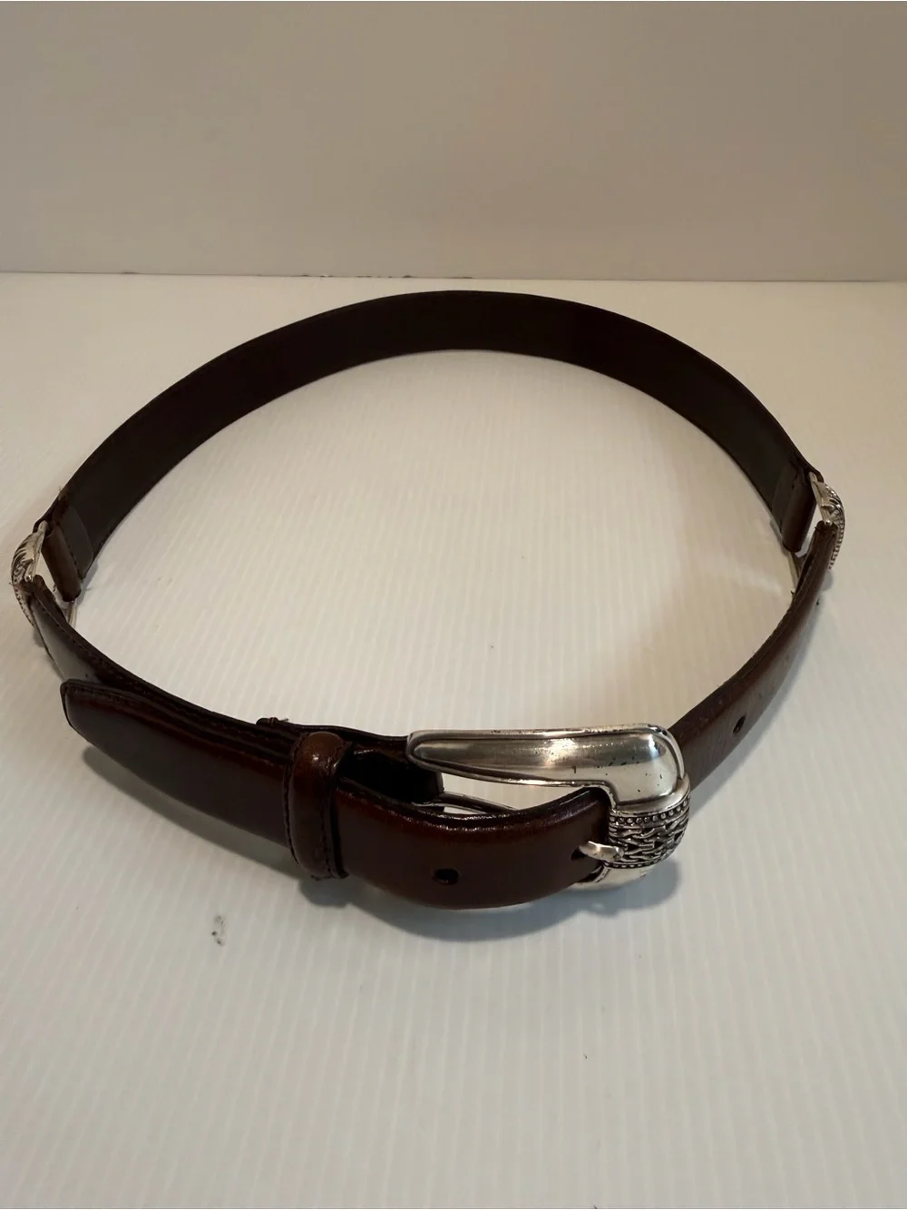Vintage Fossil Brown Leather Western Belt Silver Buckle Hardware Size S Boho